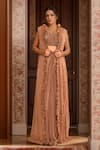 Buy_Kalighata_Brown Silk Embroidery Floral Jacket Open Neck Farada Tonal Skirt Set _at_Aza_Fashions