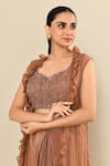 Shop_Kalighata_Brown Silk Embroidery Floral Jacket Open Neck Farada Tonal Skirt Set 