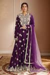 Buy_Kalighata_Purple Chanderi Embroidery Floral Notched Neck Gulab Hand Anarkali With Dupatta _at_Aza_Fashions