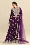 Kalighata_Purple Chanderi Embroidery Floral Notched Neck Gulab Hand Anarkali With Dupatta _Online_at_Aza_Fashions