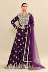 Buy_Kalighata_Purple Chanderi Embroidery Floral Notched Neck Gulab Hand Anarkali With Dupatta _Online_at_Aza_Fashions