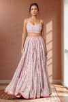 Buy_Samyukta Singhania_Pink Cotton Printed Floral Sweetheart Hand Lehenga And Blouse Set _at_Aza_Fashions