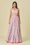 Samyukta Singhania_Pink Cotton Printed Floral Sweetheart Hand Lehenga And Blouse Set _at_Aza_Fashions