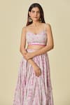 Shop_Samyukta Singhania_Pink Cotton Printed Floral Sweetheart Hand Lehenga And Blouse Set 