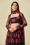 Buy_Samyukta Singhania_Black Chiffon Print Floral Square Scarlett Rose Lehenga Set _Online_at_Aza_Fashions