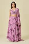 Buy_Samyukta Singhania_Purple Chiffon Printed Floral V Neck Mellow Lehenga Set _Online_at_Aza_Fashions