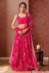 Buy_Samyukta Singhania_Pink Chiffon Printed Floral Scallop Barbados Lehenga Set _at_Aza_Fashions