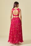 Shop_Samyukta Singhania_Pink Chiffon Printed Floral Scallop Barbados Lehenga Set _at_Aza_Fashions