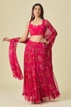 Buy_Samyukta Singhania_Pink Chiffon Printed Floral Scallop Barbados Lehenga Set _Online_at_Aza_Fashions