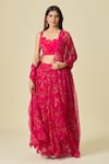 Samyukta Singhania_Pink Chiffon Printed Floral Scallop Barbados Lehenga Set _at_Aza_Fashions