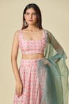 Samyukta Singhania_Pink Blouse And Lehenga Chanderi Printed Geometric Square Seashell Set _Online_at_Aza_Fashions