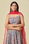 Buy_Samyukta Singhania_Blue Blouse And Lehenga Chanderi Printed Floral Scallop Titanium Set _Online_at_Aza_Fashions