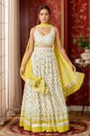 Buy_Samyukta Singhania_White Blouse And Lehenga Cotton Printed Floral Leaf Sunstruck Set _at_Aza_Fashions