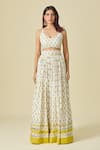 Samyukta Singhania_White Blouse And Lehenga Cotton Printed Floral Leaf Sunstruck Set _Online_at_Aza_Fashions