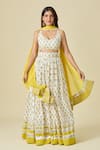 Samyukta Singhania_White Blouse And Lehenga Cotton Printed Floral Leaf Sunstruck Set _at_Aza_Fashions