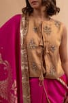 Priyanka Raajiv_Gold Silk Tissue Hand Embroidery Zardozi Round Rukma Bead Blouse _Online_at_Aza_Fashions