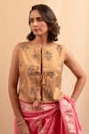 Buy_Priyanka Raajiv_Gold Silk Tissue Hand Embroidery Zardozi Round Rukma Bead Blouse _Online_at_Aza_Fashions