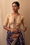 Buy_Priyanka Raajiv_Gold Silk Brocade Hand Embroidery Paisley Notch Kundan Zardozi Blouse _Online_at_Aza_Fashions