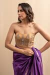 Priyanka Raajiv_Gold Silk Tissue Hand Embroidery Zardozi Sweetheart Sunhara Corset Blouse _Online_at_Aza_Fashions