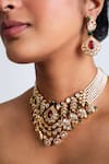 Shop_Zevar King_Red Pearls, Stones, Gota Patti Kundan Paisley Bloom Choker Set _at_Aza_Fashions