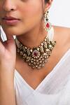 Shop_Zevar King_Multi Color Pearls, Stones Paisley Blossom Kundan Choker Set _at_Aza_Fashions