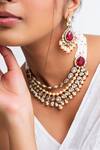 Zevar King_Red Pearls, Stones Kundan Teardrop Bloom Choker Set _Online_at_Aza_Fashions