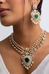 Shop_Zevar King_Green Pearls, Stones, Zari Kundan And Long Necklace Set _Online_at_Aza_Fashions