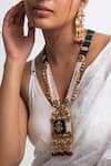 Shop_Zevar King_Multi Color Pearls, Zari Kundan Long Temple Jewellery Set _at_Aza_Fashions