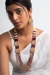 Buy_Zevar King_Red Pearls, Beads Kundan Long Layered Necklace Set _at_Aza_Fashions