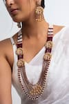 Shop_Zevar King_Red Pearls, Beads Kundan Long Layered Necklace Set _at_Aza_Fashions
