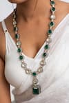 Shop_Zevar King_Green Antique Gold Plated Long Necklace _at_Aza_Fashions