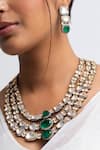 Shop_Zevar King_Green Stones Polki Kundan Necklace Set _at_Aza_Fashions