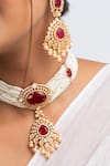 Shop_Zevar King_Red Pearls, Stones Floral Crest Choker Set _at_Aza_Fashions