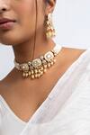 Shop_Zevar King_Blue Pearls, Stones Crest Polki Kundan And Choker Set _at_Aza_Fashions