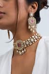 Shop_Zevar King_Pink Stones Victorian Bloom Choker Set _at_Aza_Fashions