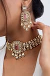 Zevar King_Pink Stones Victorian Bloom Choker Set _Online_at_Aza_Fashions