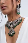 Buy_Zevar King_Green Stones, Beads Antique Gold Plated Floret Necklace Set _at_Aza_Fashions