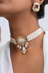 Zevar King_Multi Color Pearls, Stones Gold Plated Floral Carved Choker Set _Online_at_Aza_Fashions