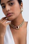 Buy_Zevar King_Red Stones, Pearls Antique Gold Plated Choker Set _at_Aza_Fashions