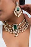 Buy_Zevar King_Green Stones, Pearls Antique Gold Choker And Earring Set _at_Aza_Fashions