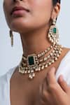 Shop_Zevar King_Green Stones, Pearls Antique Gold Choker And Earring Set _at_Aza_Fashions