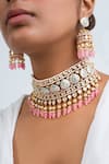 Shop_Zevar King_Multi Color Stones, Beads Gold Plated Peacock Carved Choker Set _at_Aza_Fashions