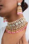 Zevar King_Multi Color Stones, Beads Gold Plated Peacock Carved Choker Set _Online_at_Aza_Fashions