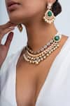 Shop_Zevar King_Green Pearls, Stones And Embellished Choker Set _at_Aza_Fashions