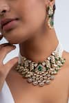 Buy_Zevar King_Green Stones, Beads Antique Gold Plated Choker Set _at_Aza_Fashions