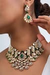 Zevar King_Green Stones, Beads Antique Gold Plated Choker Set _Online_at_Aza_Fashions