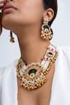 Buy_Zevar King_Multi Color Stones, Beads Gold Plated Floral Tribal Necklace Set _at_Aza_Fashions