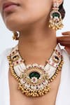 Shop_Zevar King_Multi Color Stones, Beads Gold Plated Floral Tribal Necklace Set _at_Aza_Fashions