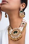 Zevar King_Multi Color Stones, Beads Gold Plated Floral Tribal Necklace Set _Online_at_Aza_Fashions
