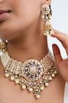 Buy_Zevar King_Blue Stones, Pearls Gold Plated Floral Choker Set _at_Aza_Fashions